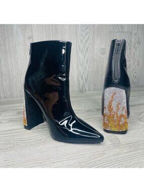 Dolls kill lady Godiva fire flame platform heels rhinestone patent leather boots